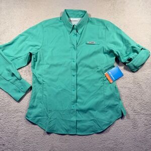 Columbia PFG Womens Tamiami II LS Shirt UPF 40 Green M Vented Roll Tab Snap